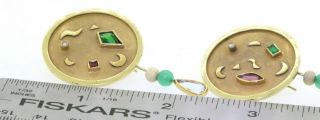 RIT vintage heavy 18K gold 6.  26CTW diamond tourmaline emerald disc hook earrings 3