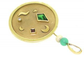 RIT vintage heavy 18K gold 6.  26CTW diamond tourmaline emerald disc hook earrings 4