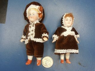 2 Antique Bisque Dolls Germany Girl/boy With Dress Limbach 1900