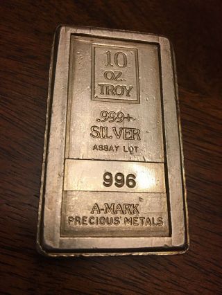 Amark A - Mark Stacker 10 Oz.  Vintage Silver Bar.  999 Fine.  Scarcer Amark Variety.