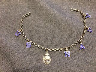 Wwii Us Navy Sterling Silver And Enamel Sweetheart Bracelet - Charm Style - 7.  5 "