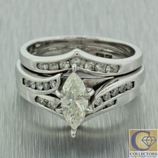 Vintage Estate 14k Solid White Gold 1.  00ctw Marquise Cut Diamond Engagement Ring