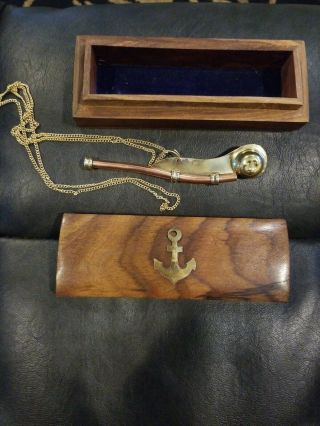 Vintage Naval Boatswains Pipe/whistle Brass/copper With Chain