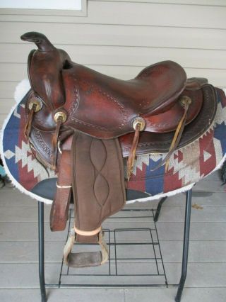 14  Vintage Leather & Cordura Slick Seat Western Ranch Trail Saddle Sqh/pony