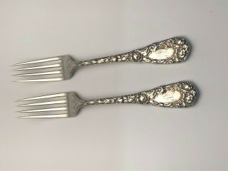 Chrysanthemum By Durgin Sterling Silver Lunch Forks 7 ",  Mono W