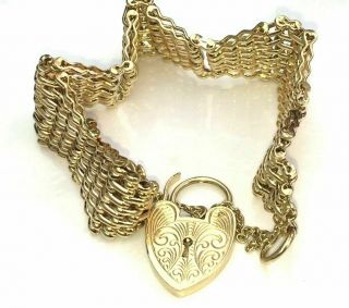 Vintage 1916 S&k 9ct Gold Fancy 7 Bar Gate Bracelet 7 " Hart Padlock Clasp 373