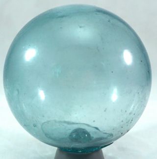 Vintage Japanese Hand Blown Glass Fishing Float 3 5/16 " Diameter Aqua - Signed