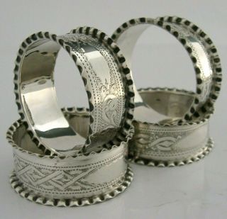 Pretty Victorian Set Of Four Sterling Silver Napkin Rings 1900 Antique