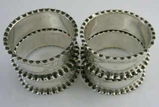 PRETTY VICTORIAN SET OF FOUR STERLING SILVER NAPKIN RINGS 1900 ANTIQUE 2