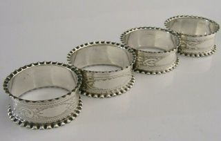 PRETTY VICTORIAN SET OF FOUR STERLING SILVER NAPKIN RINGS 1900 ANTIQUE 3