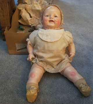 Large 22 " Vintage Eih Horsman Baby Dimples Composition And Cloth Doll