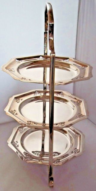 Quality Silver Plated 3 Tier Cake Stand With Pierced Plates