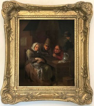 Peasant In A Tavern Antique Old Master Oil Painting 18th Century Dutch School