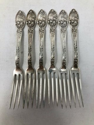 Rare Alvin Brides Bouquet Silver Plate Set Of 6 Strawberry Forks 4 7/8 " Mono