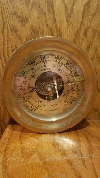 Vintage Chelsea Barometer,  5 1/2 " Dial,  Marine All Brass,  With 3 Scale Dial