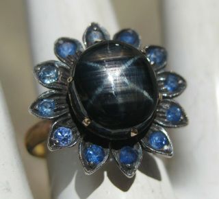 Antique 14k Gold 3.  5ct Blue Star Sapphire Topaz Gemstone Starburst Vtg Ring 5.  5g 2