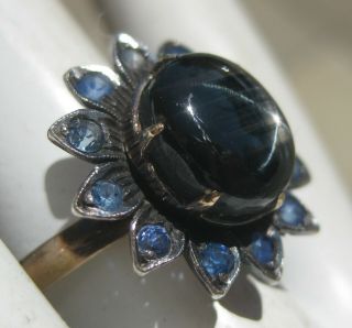 Antique 14k Gold 3.  5ct Blue Star Sapphire Topaz Gemstone Starburst Vtg Ring 5.  5g 3