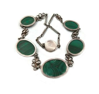 Antique Arts & Crafts Sterling Silver Malachite Stone Choker Necklace 5