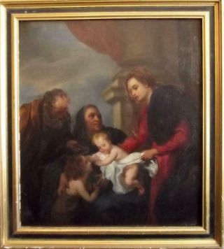 Antique Baroque Old Master Oil Painting The Holy Family With Attendant Saints