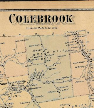 1874 Colebrook,  Ct. ,  Map,  This Is A Detailed Vintage Map,  Not A Reprint