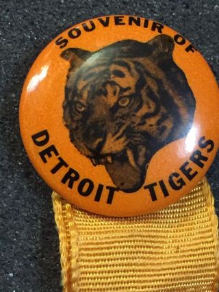 Vtg 1935 Detroit Tigers World Series Seldom Seen Pin Back Ribbon & Charm 2