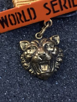 Vtg 1935 Detroit Tigers World Series Seldom Seen Pin Back Ribbon & Charm 3