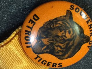 Vtg 1935 Detroit Tigers World Series Seldom Seen Pin Back Ribbon & Charm 5