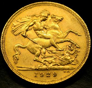 1929 Rare King George V Gold Sovereign A Gem