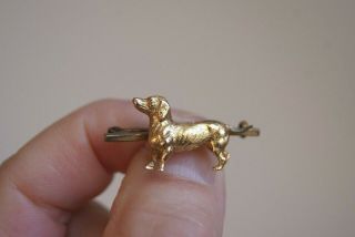 Fine Vintage 15 Carat Gold Dachsund Terrier Dog Bar Brooch Pin 3.  5 Cm (2.  4g)
