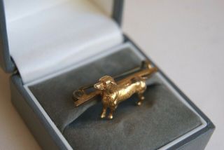 FINE VINTAGE 15 CARAT GOLD DACHSUND TERRIER DOG BAR BROOCH PIN 3.  5 CM (2.  4G) 2