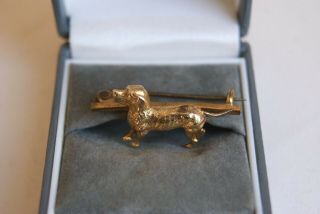 FINE VINTAGE 15 CARAT GOLD DACHSUND TERRIER DOG BAR BROOCH PIN 3.  5 CM (2.  4G) 3