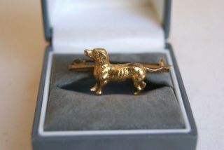 FINE VINTAGE 15 CARAT GOLD DACHSUND TERRIER DOG BAR BROOCH PIN 3.  5 CM (2.  4G) 7