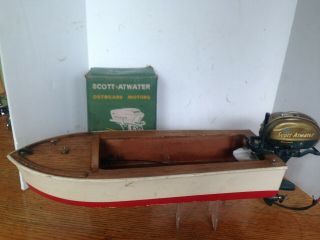 Vintage Scott - Atwater Toy 33 Hp Boat Motor Boat & Box
