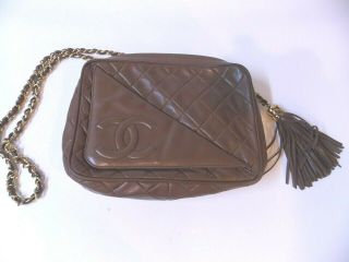 Chanel Vintage Brown Quilted Lambskin Camera Shoulder Bag Good