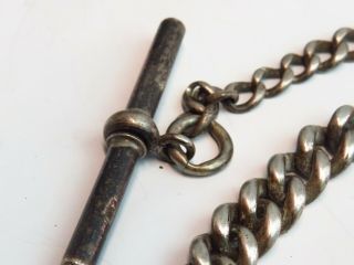 Antique solid silver albert watch chain with QV shilling fob 42 grams 2