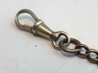 Antique solid silver albert watch chain with QV shilling fob 42 grams 3