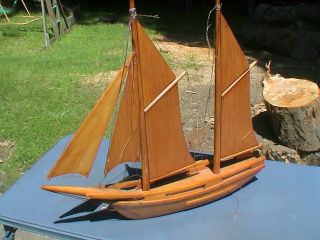 Vintage Model Sail Ship,  All Solid Wood With Wood Sails