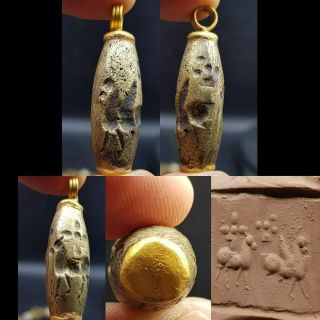 Bronze Old 2 Animals Intaglio Lovely Gold Plated Pendant 51