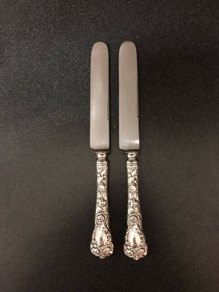 2 Durgin Chrysanthemum Sterling Knives 8 1/2” Fancy Period Monogram