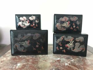 Set Of Four Antique Chinese Foochow Lacquer Nesting Boxes Ling Dai Mi Ware