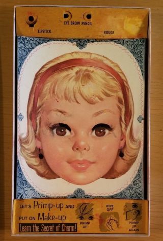 Vintage 1950 ' s Girl ' s Patti Primp - Up Make - Up Kit Face With Wipe Off Surface 2