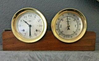 Vtg Howard Miller 5 - 1/8 " Solid Brass Ship Bell Mantle Clock Barometer Set