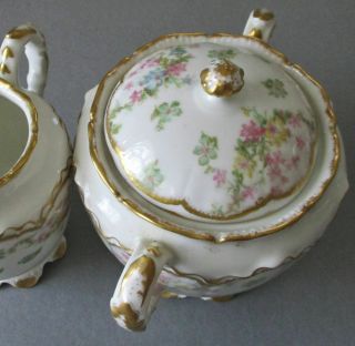 Antique HAVILAND Porcelain Sugar & Creamer FLOWER Swags Schleiger 72 Double Gold 3