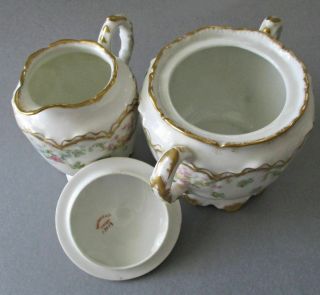 Antique HAVILAND Porcelain Sugar & Creamer FLOWER Swags Schleiger 72 Double Gold 4