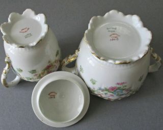 Antique HAVILAND Porcelain Sugar & Creamer FLOWER Swags Schleiger 72 Double Gold 5