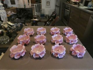 Rare Set Of 12 Murano Glass Pink Flower Pedal Bowls