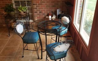 Vintage Woodard Chantilly Rose Chairs & Wrought Iron Table