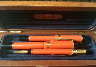 " The Parker Duofold " Set Of 3 Pens - Parker Fountain Pen Vintage,  Box Gold 18 K