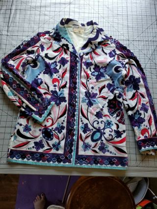 Vintage Velvet Jacket Top Emilio Pucci Handkerchief Print Xs/small 1960s Couture
