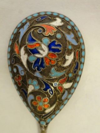 Antique Russian 84 Silver Cloisonne Enamel Spoon With Bird By G.  Klingert 5.  3 "